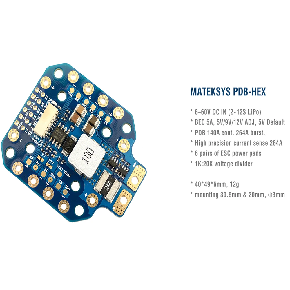 Matek PDB-HEX 12S 5A 5V/9V/12V BEC 배전반 PDB 30.5X30.5mm 20X20mm RC 멀티로터 X-CLASS 비행기 드론용