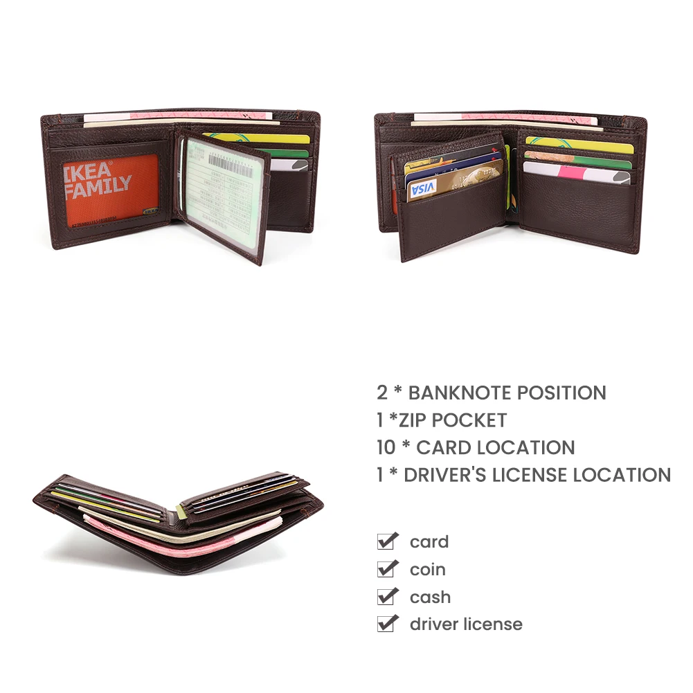 Business leather wallet retro men's Money clip multi-card rfid anti-theft brush fashion gentleman bag Coin purses luxury wallet