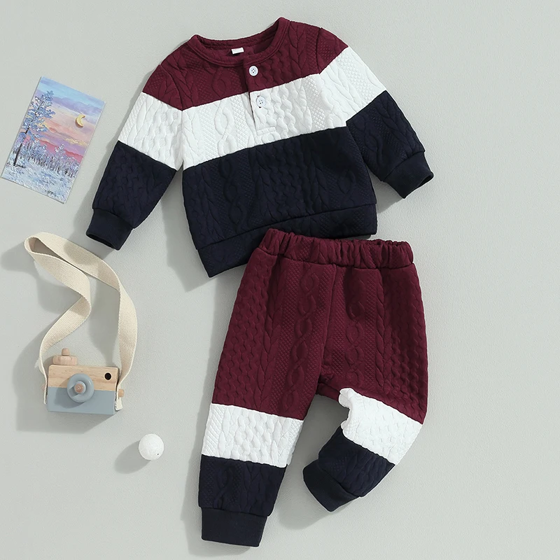 

Baby Boys Clothes Outfits Fall Winter Contrast Color Cable Tracksuit Long Sleeve Sweatshirt Jogger Trouser Sets