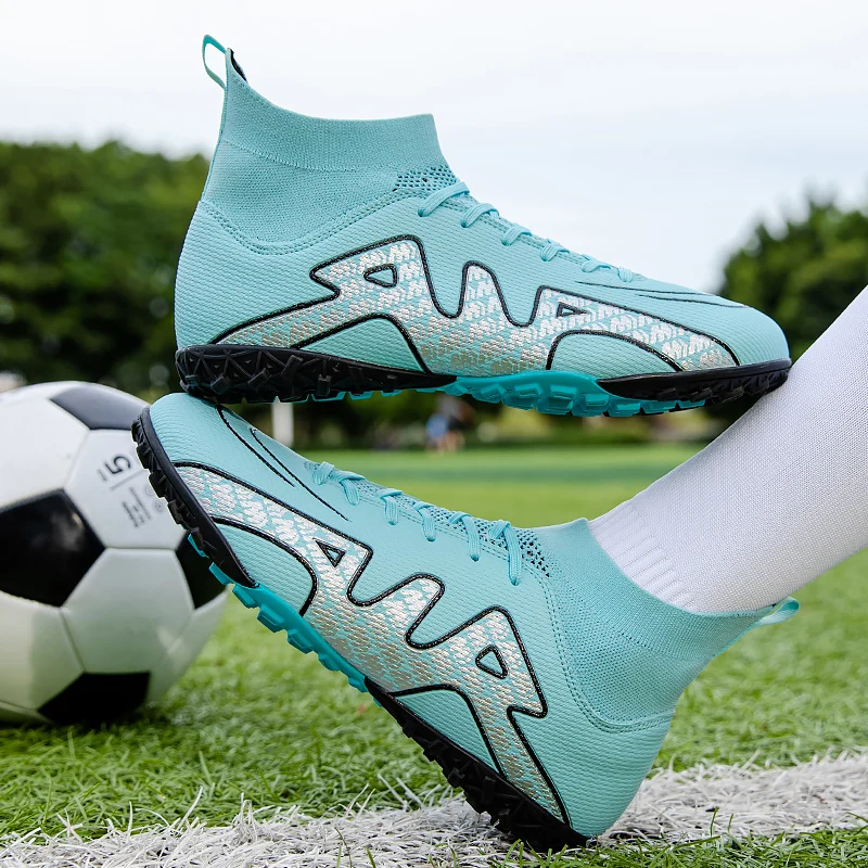 Football Shoes Man's Soccer Shoes TF/FG High Top Adult Kids Outsole Non-slip Football Boots Lawn Cleats Outdoor Training Sneakers