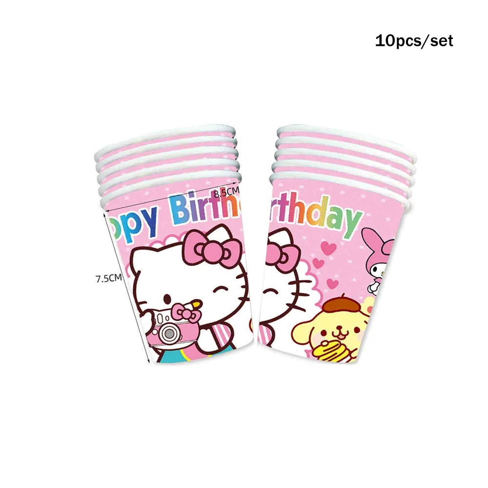 Disposable Tableware HelloKitty Kuromi Birthday Party Decorations Sanrio Disposable Tableware Cup Plate Napkin Kids Baby Theme Gathering Supplies