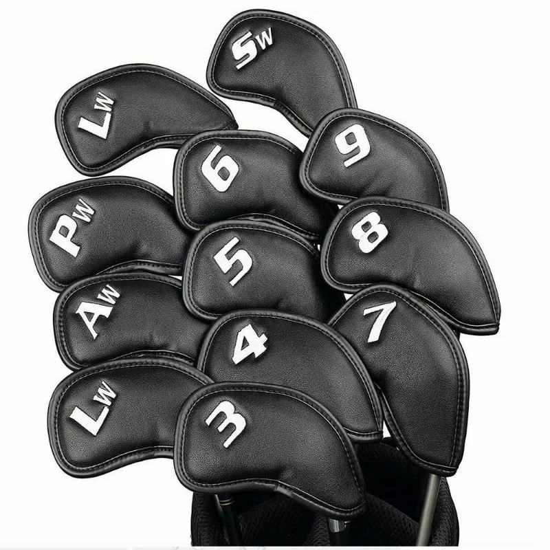 

12PCS Litchi Stria PU Leather Head Cover for Golf Iron Club Putter Headcover Set 3-SW Universal Iron Club Headcovers.