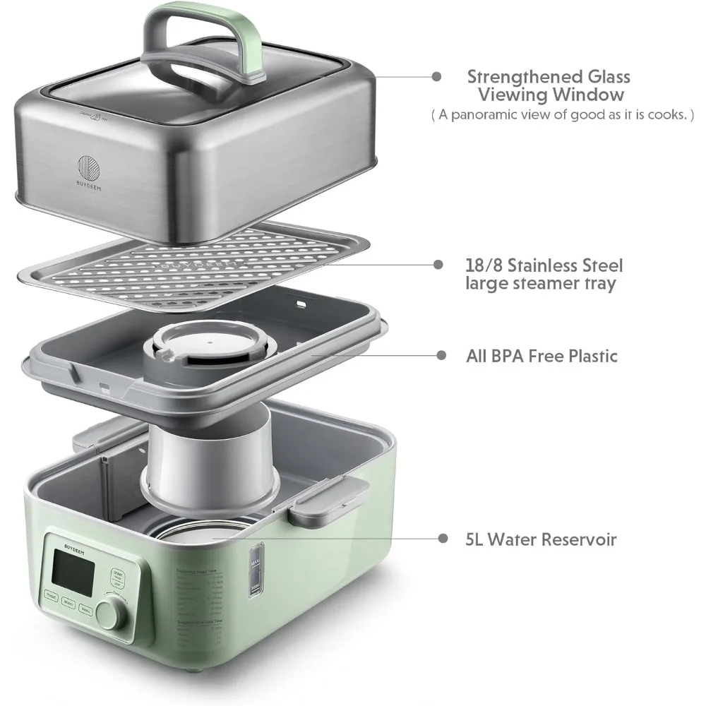 G553 5-Quart Electric Food Steamer for Cooking, One Touch Vegetable Steamer, Digital Multifunctional Steamer