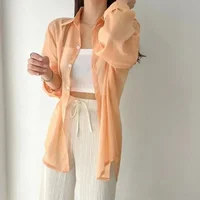 8 Colors Shirts Women Sheer Thin Chic Summer Simple Solid Sun-proof Temper Fashion Baggy All-match Basic Korean Style Clothes - Image 3
