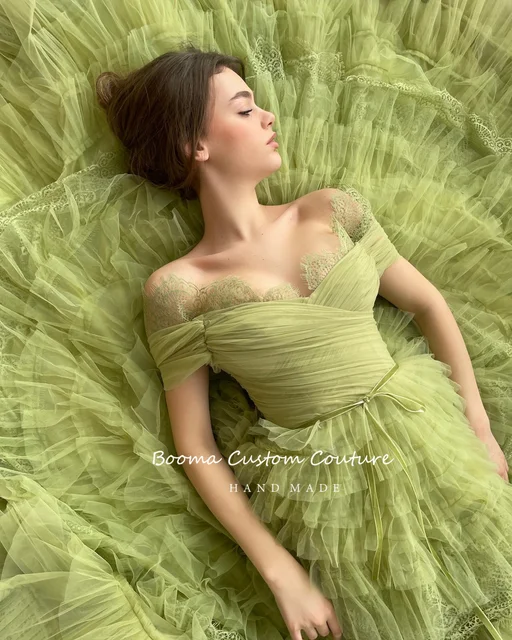 Elegant Off Shoulder Green Tulle Long Prom Dresses, Off the Shoulder F –  Shiny Party