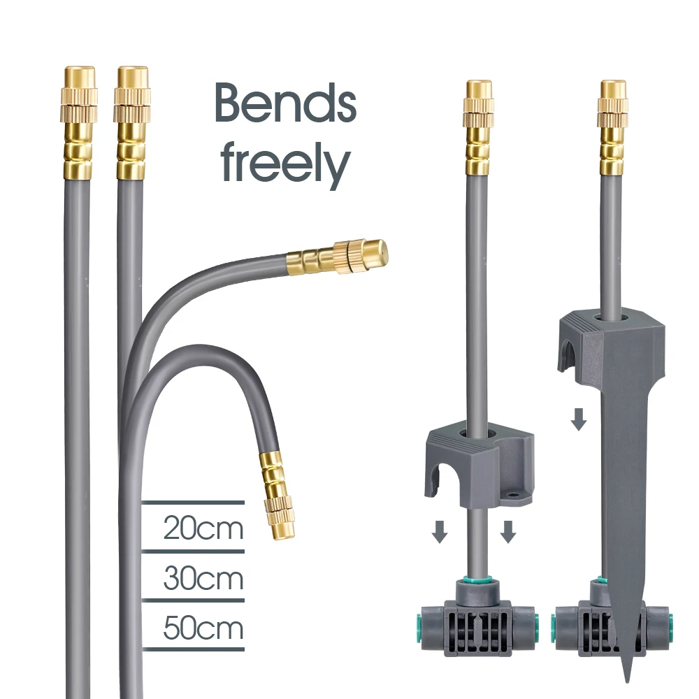 20/30/50CM OD-6mm 360&deg; Free Bending Brass Nozzle, Quick Connect Adjustable Spray Sprinkler for Garden Misting Irrigation System, garden sprinkler, plants irrigation kits, garden irrigation nozzle, drip irrigation sprinklers