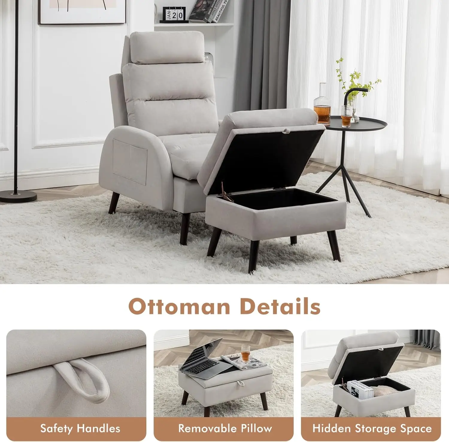 Oversized Lounge Armchair Set with Ottoman 6