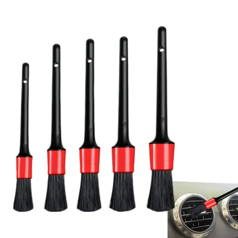 

Auto Detail Brushes Kit 5pcs Soft Boars Hair Detailing Brushes Car Interior Cleaning Detail Brushes Without Scratch For Leather