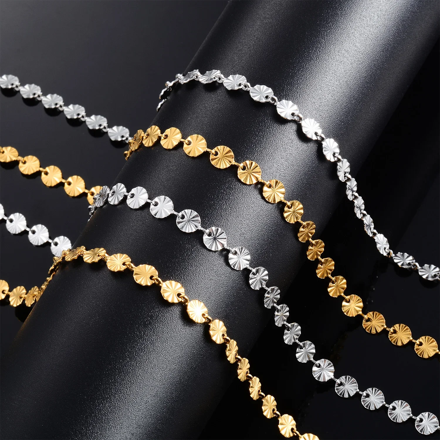 Women Girls Hand Bangle Stainless Steel Gold Color Bracelets Round Carving Link Simple Female Jewelry bangle bracelet stainless steel bracelet