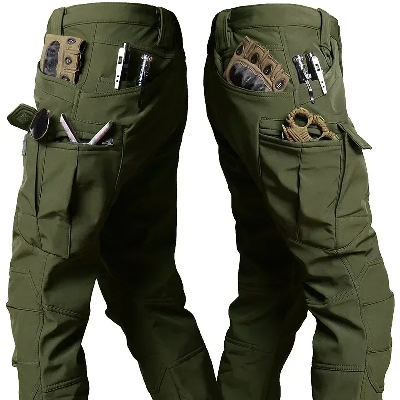 Tactical Pants Men Soft Shell Fleece Windproof Waterproof Camo Combat Trousers S-4XL Multi pockets Wear-resistant Trekking Pants 4