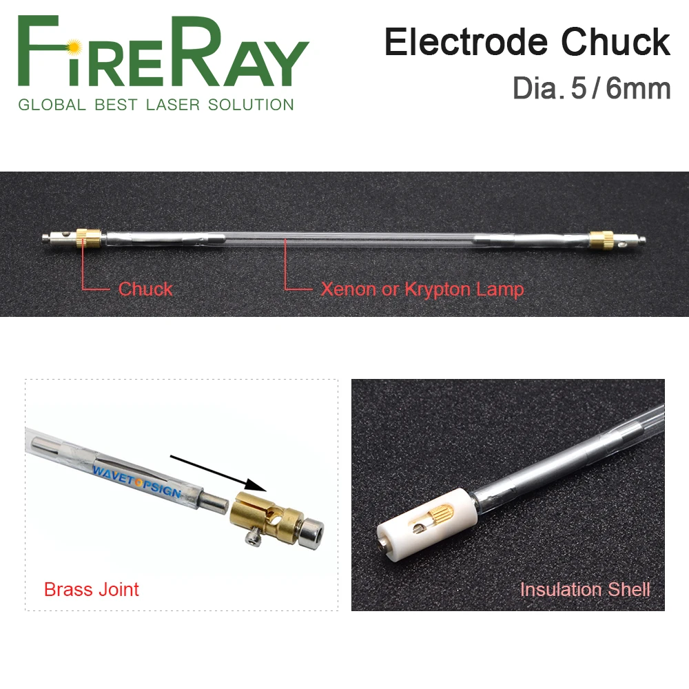 FireRay Brass Joint Inner Dia.5mm 6mm Electrode End Chuck For Xenon Krypton Lamp YAG Laser Welding Machine