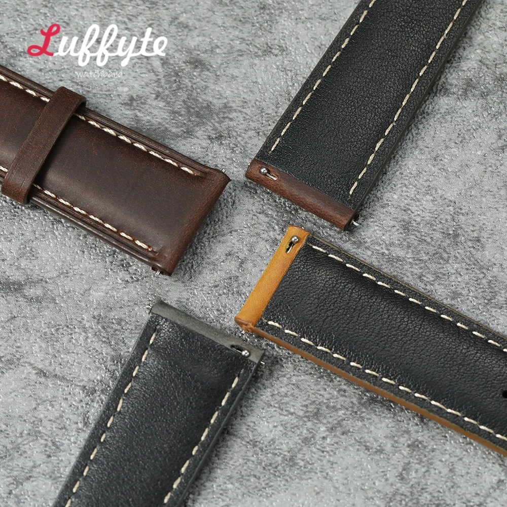 Vintage Style Leather Quick Release Men's Watch Strap - Crazy Horse Bracelet Replacement Band