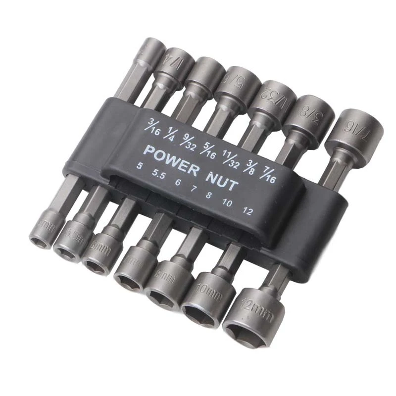 

14PCS Power Nut Driver Drill Bit Set 5-12mm Hexagonal Shank Hex Nut Socket 1/4" Screw Metric Driver Tool Set Adapter Drill Bit