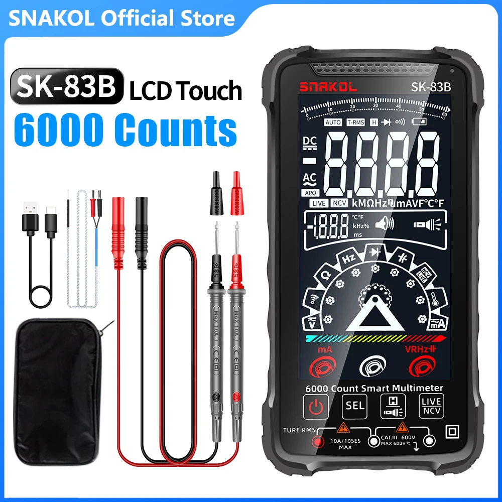 SNAKOL Smart Digital Multimeter SK83B, touch 6000 counts multimetro test rechargeable multitester AC DC voltage current tester tools