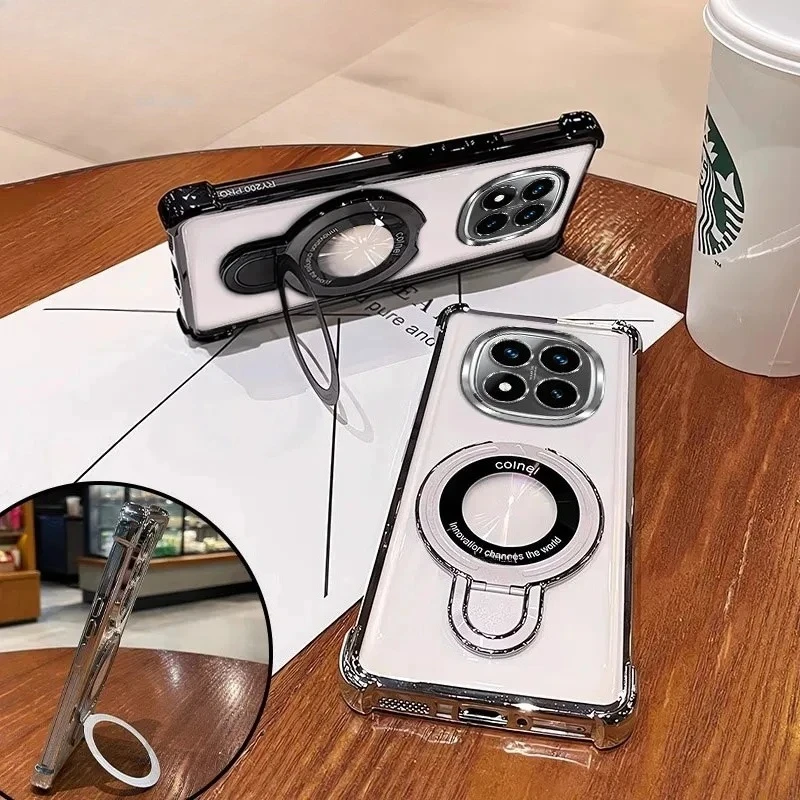 Luxury Glossy Plating Edge Magnetic Bracket Shockproof Case with Airbag Protection