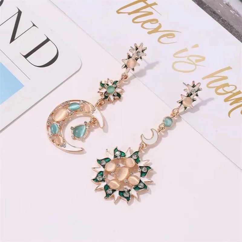 Green Amber Sun in Moon Earrings main image 0