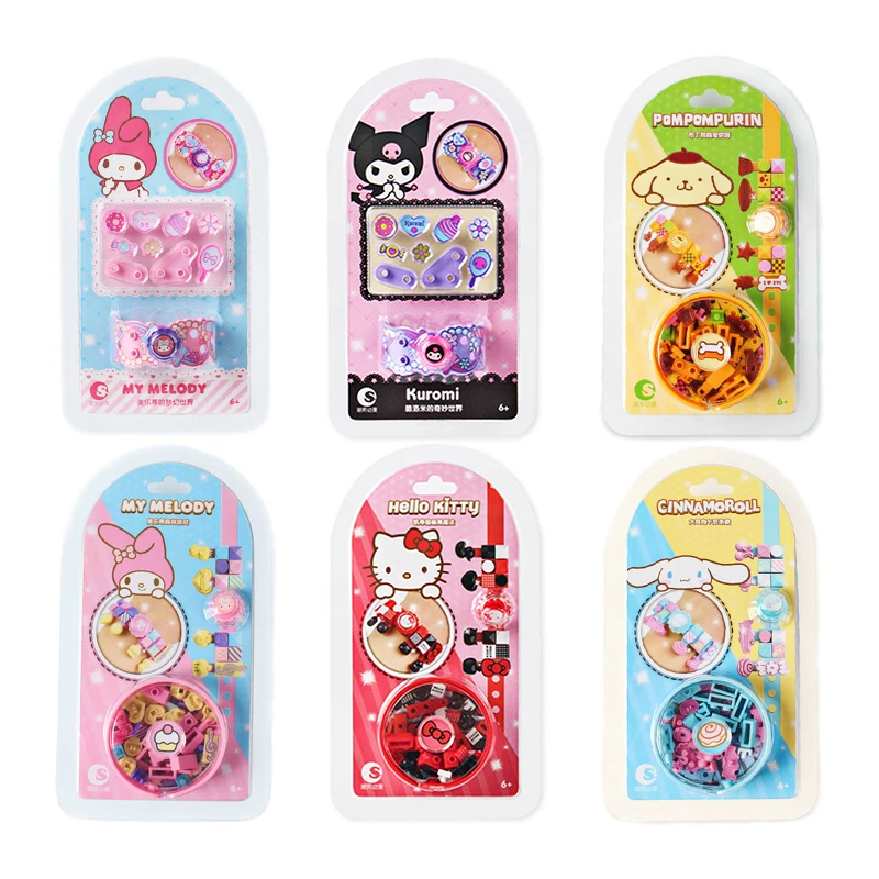 헬로 키티 빌딩 블록 팔찌, 산리오 마이 멜로디 크리에이티브 어셈블리, DIY 조정 가능한 팔찌, 장난감 생일 선물