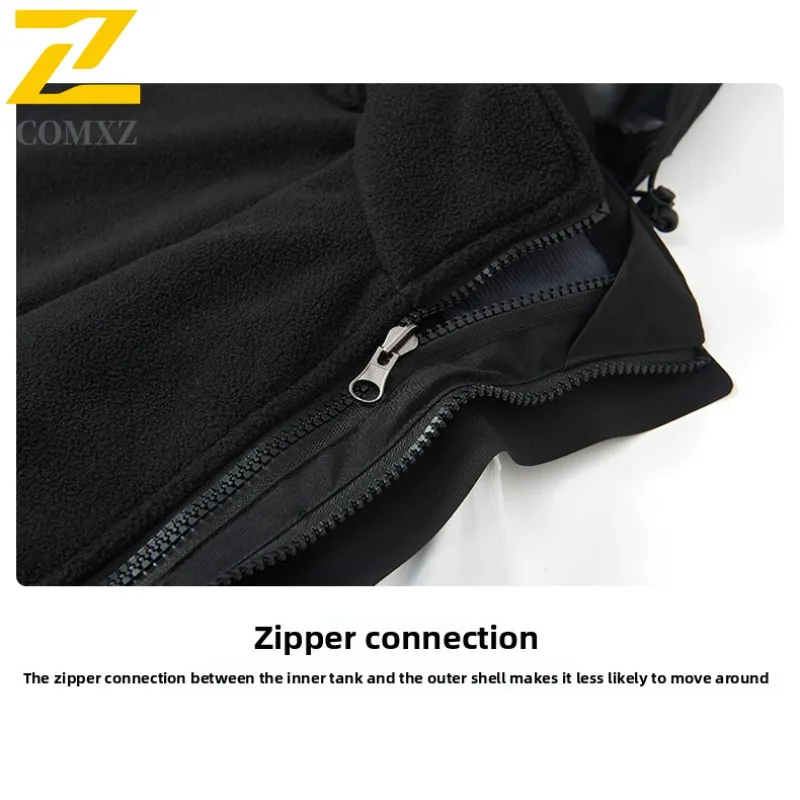 COMXZ Men Coat Thickened Warm Minimalist Hooded Work Climbing Biker Jacket 3 in1 Camping Breathable Scratch Resistant Outerwear