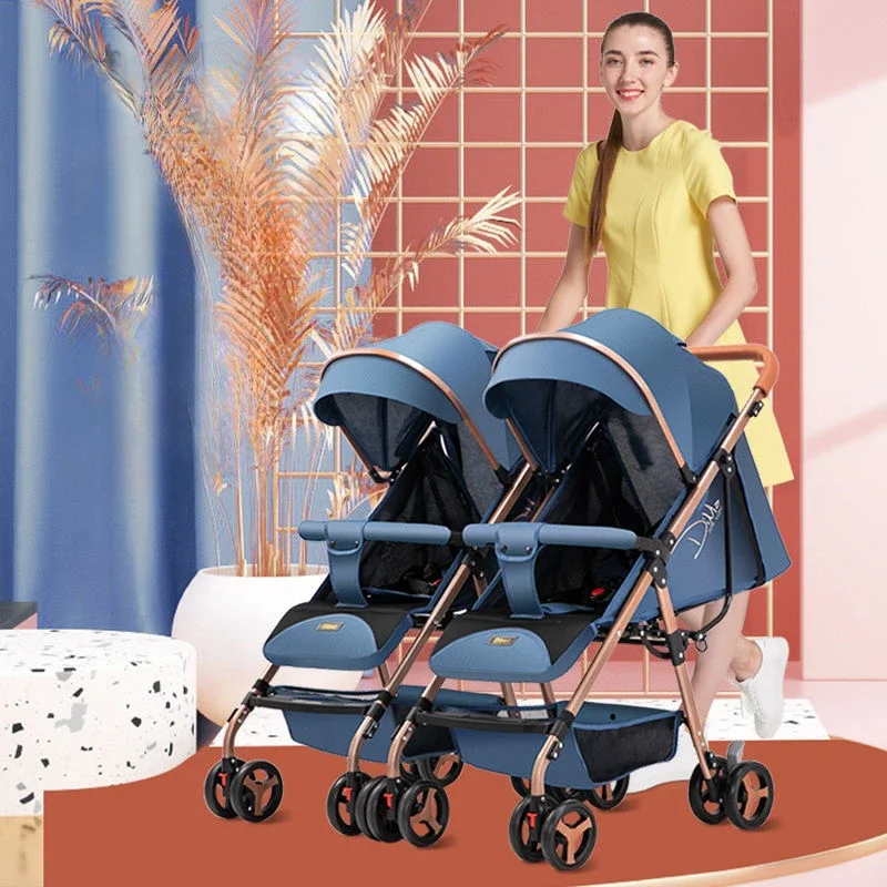 Detachable Lightweight Twin Baby Stroller Can Sit lie and Fold Four-wheel Shock-absorbing