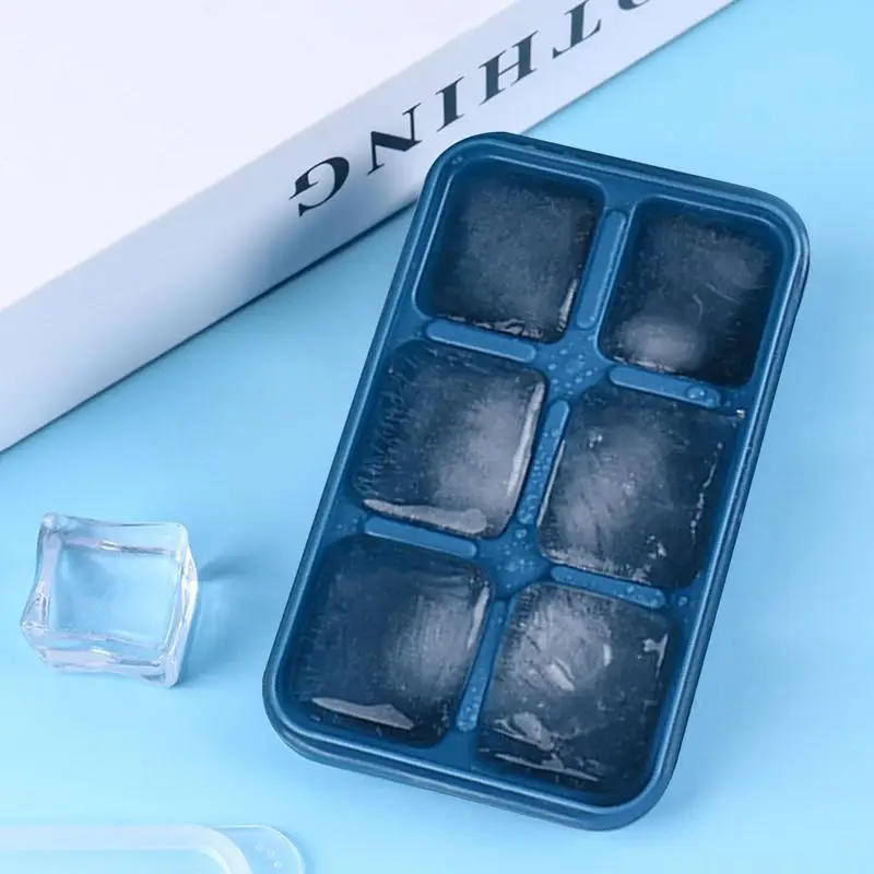 6 Cavity Ice Trays for Freezer Reusable Ice Cube Mold with Lid Space Saving Molds for Cold Beverage Cocktails Whiskey