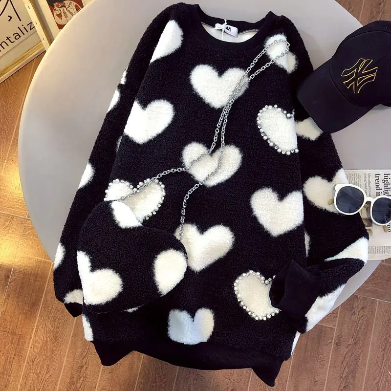 

Printing Three-dimensional Decoration Round Collar Sweater Women's Autumn and Winter New Loose Casual Long Sheeved Swearter YL24