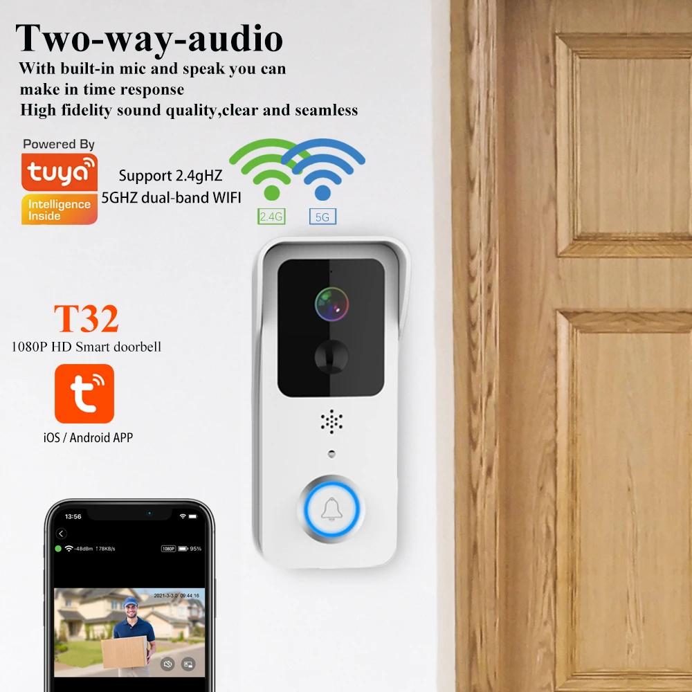 2022 Tuya Video Doorbell 5g Dual Wifi Outdoor Door Bell Wireless