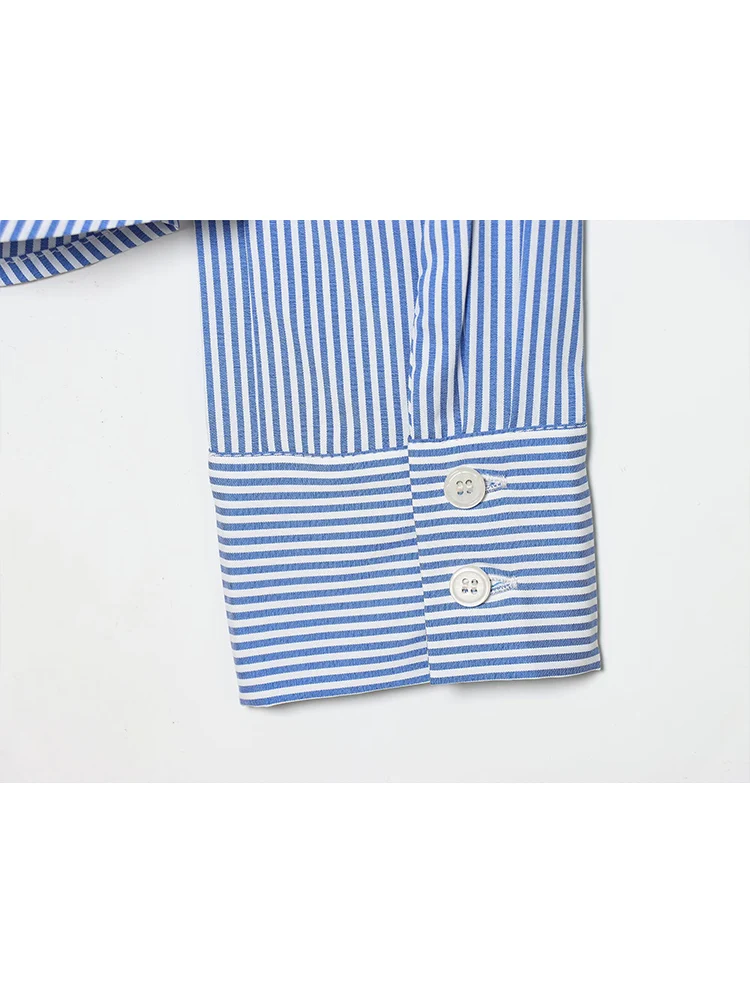 Women's Long Sleeve Striped Shirt Top Casual Turn Down Collar Button Up Blouse Ladies Office Fashionable Commuting Clothes