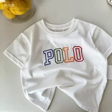 키즈 컬러풀 POLO 레터 자수 티셔츠 - 10가지 색상 가능