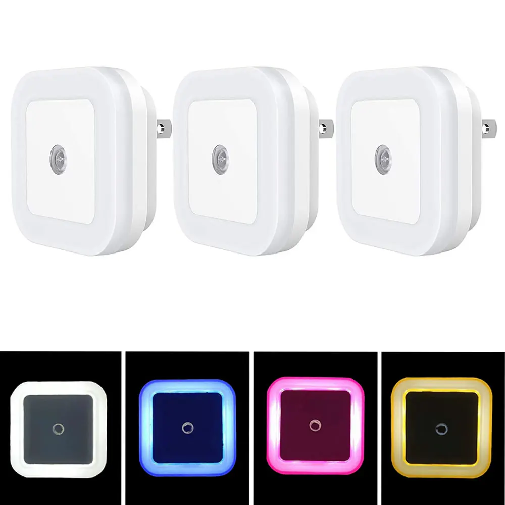 

LED Night Light EU/US Plug in Dusk to Dawn Sensor Wall Nights Lamp Mini Square for Bedroom Hallway Stairs Corridor 110V 220V