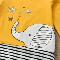 Spring Autumn Newborn Infant Baby Boys Romper Clothes Cartoon Elephant Pattern Cotton Long Sleeve Jumpsuit and Hat 2pcs Outfit 3
