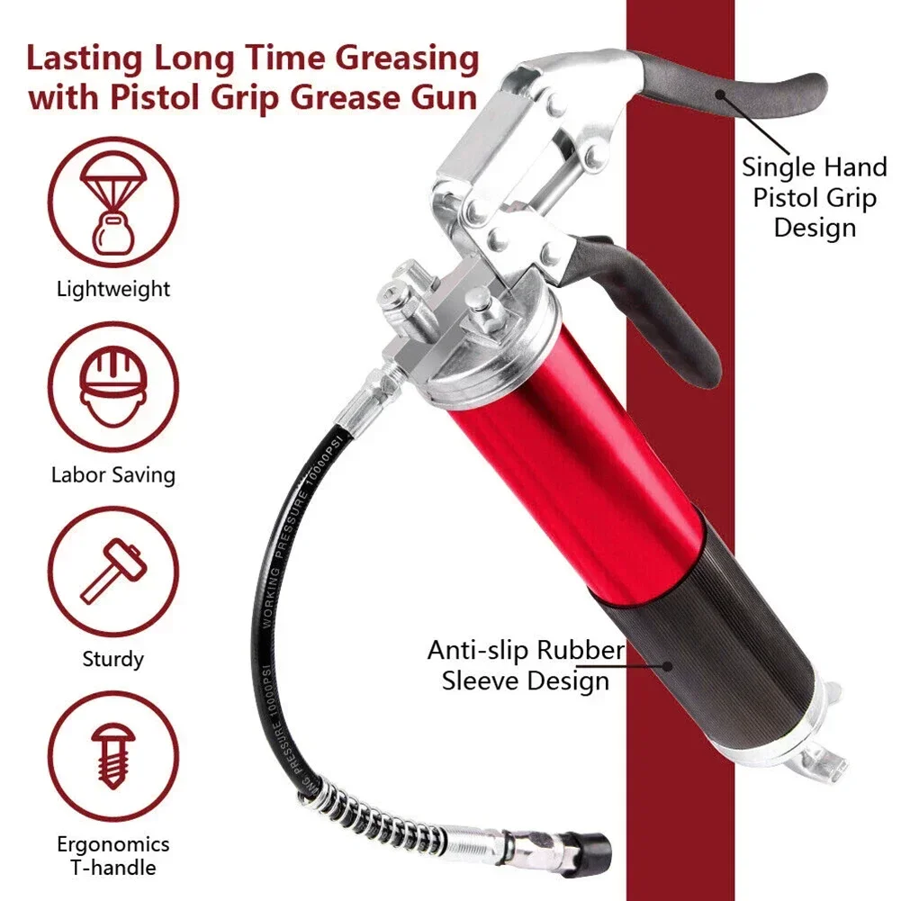 7000PSI Oil Grease Gun Kit Manual Pistol Grip High-pressure Pumping Coupler 400CC Greasing Injection Heavy Duty Maintenance Tool