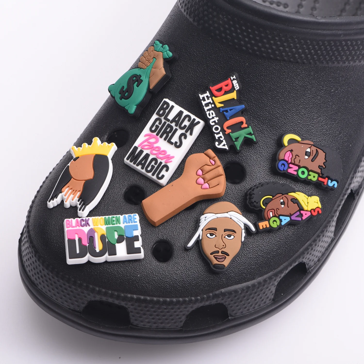 1 Pcs Black Girl Magic Croc Shoe Charms Accessories Decorations Clog Sandals PVC Black Lives Matter Charm Button BLM Girl Gift 1 Pcs Black Girl Magic Croc Shoe Charms Accessories Decorations Clog Sandals PVC Black Lives Matter Charm Button BLM Girl Gift