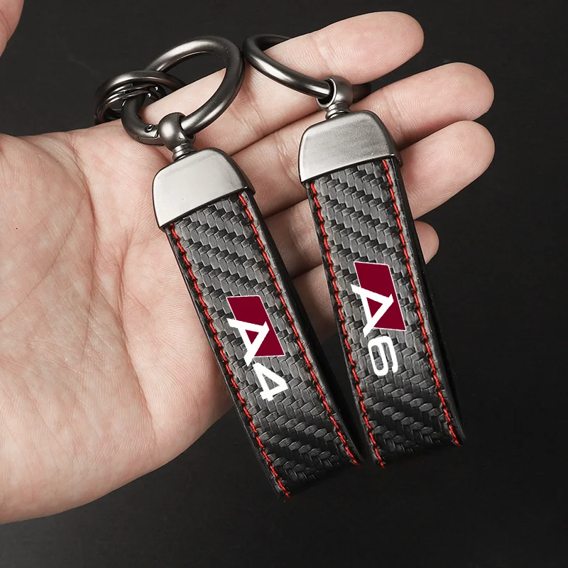 Car Keychain Horseshoe Buckle Jewelry For Audi A3 A4 A5 A6 A7 A8 Q3 Q5 Q7 Q8 Carbon Fiber Leather Keychain Car Accessories
