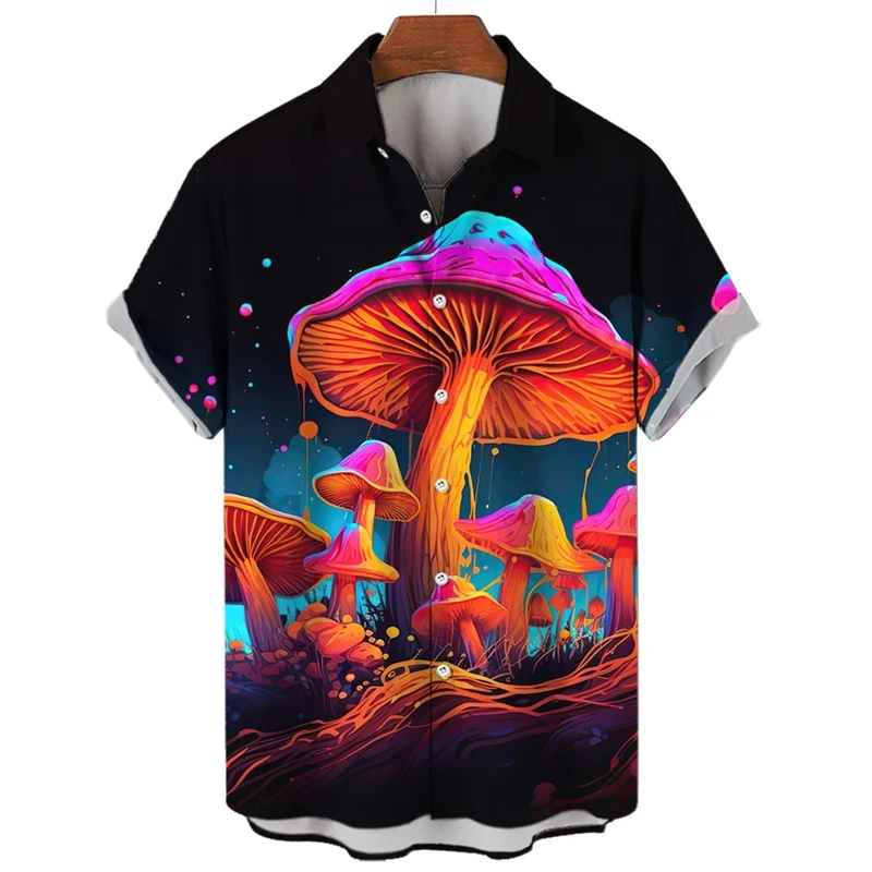 thumbnail image 1 of Camisa con estampado 3D de hongos para hombre, camisas casuales de moda de manga corta para playa, blusas de calle para hombre, camisas de gran tamaño con botones, blusas, 1 of 5