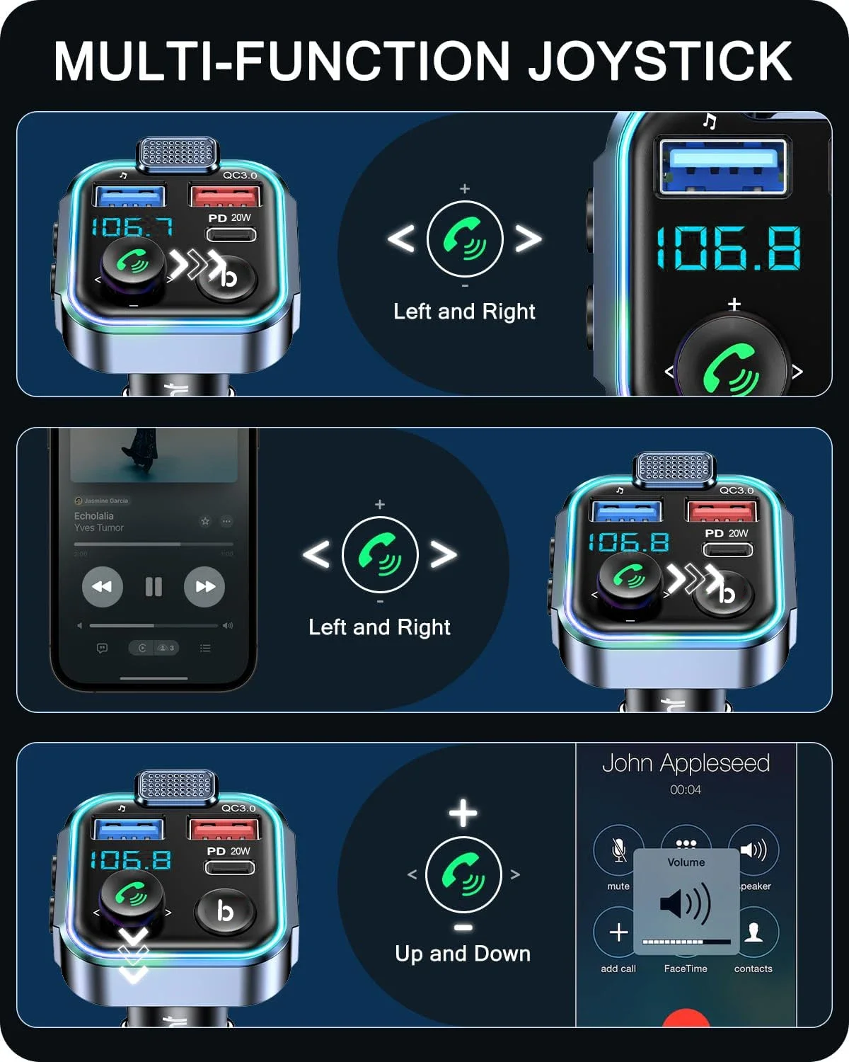 Bluetooth 5.0 FM Transmitter Car Kit