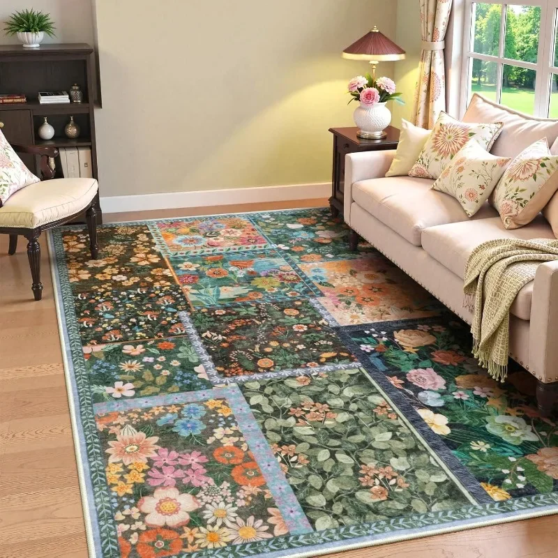 Fashion Living Room Carpet Retro Floral Luxury Bedroom Plush Rug Machine Washable Non-slip Sofa Coffee Table Mat Ковер Tapete 러그 3