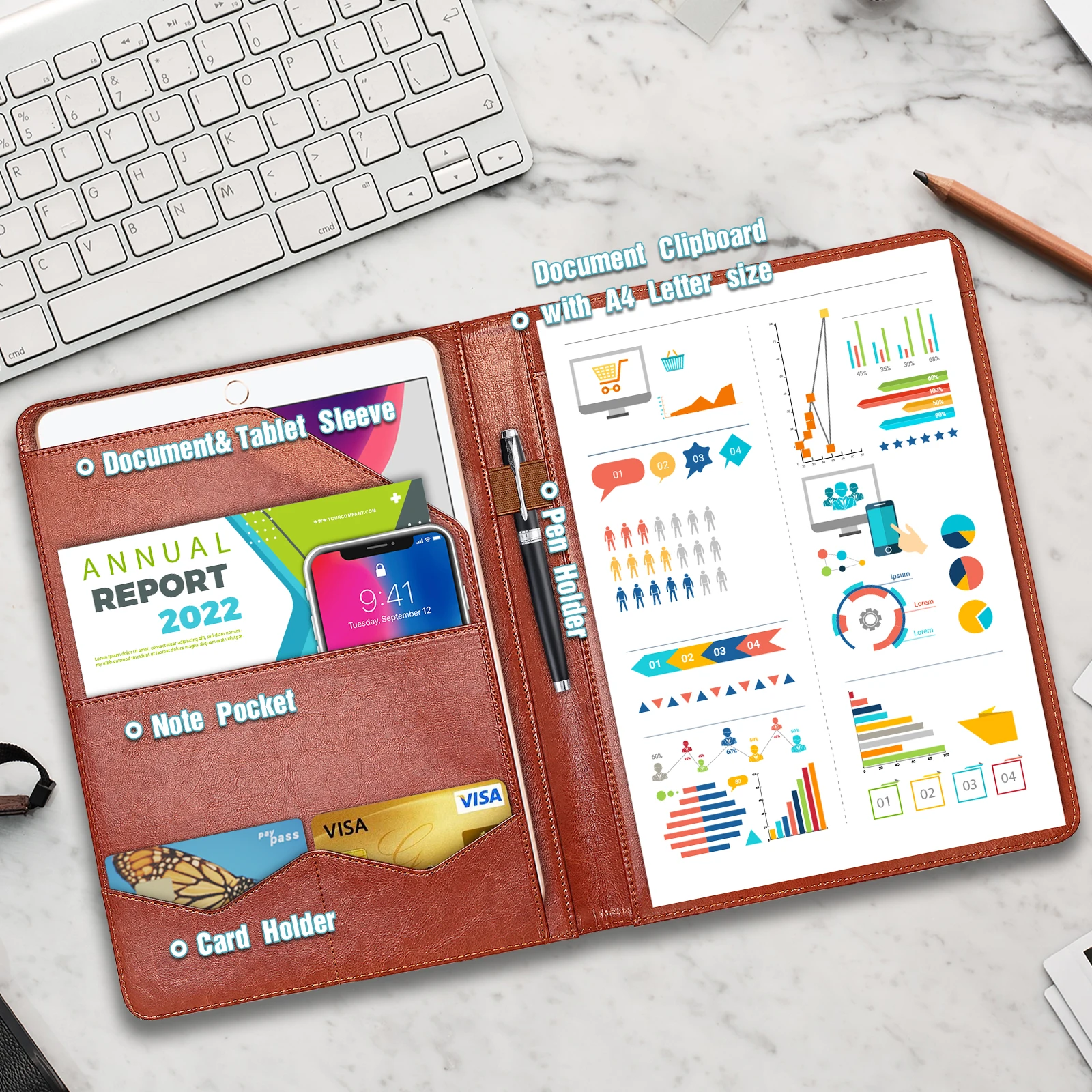Multifunctional Conference Folder A4 Business Stationery Folder PU Leather Contract File Folders, file folders