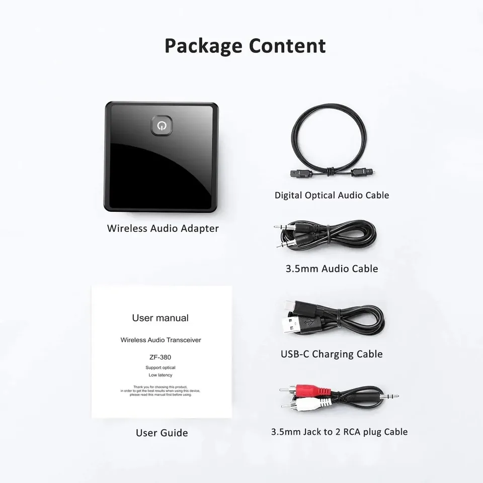 Adattatore Bluetooth 5.0 2 In 1 Trasmettitore/ricevitore - Con Cavo AUX 3.5 Mm E RCA, Per TV, PC, Impianti Stereo, Bassa Latenza, Colore Nero