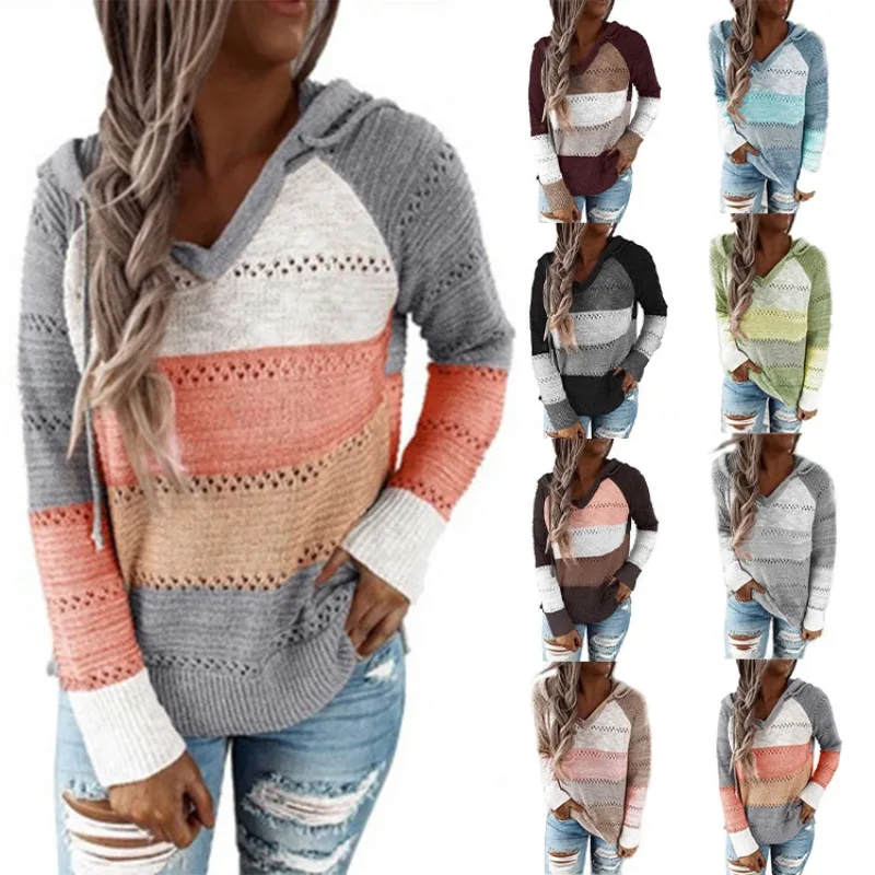 

2023 explosions women's autumn and winter new knitted sweater hooded sweater women