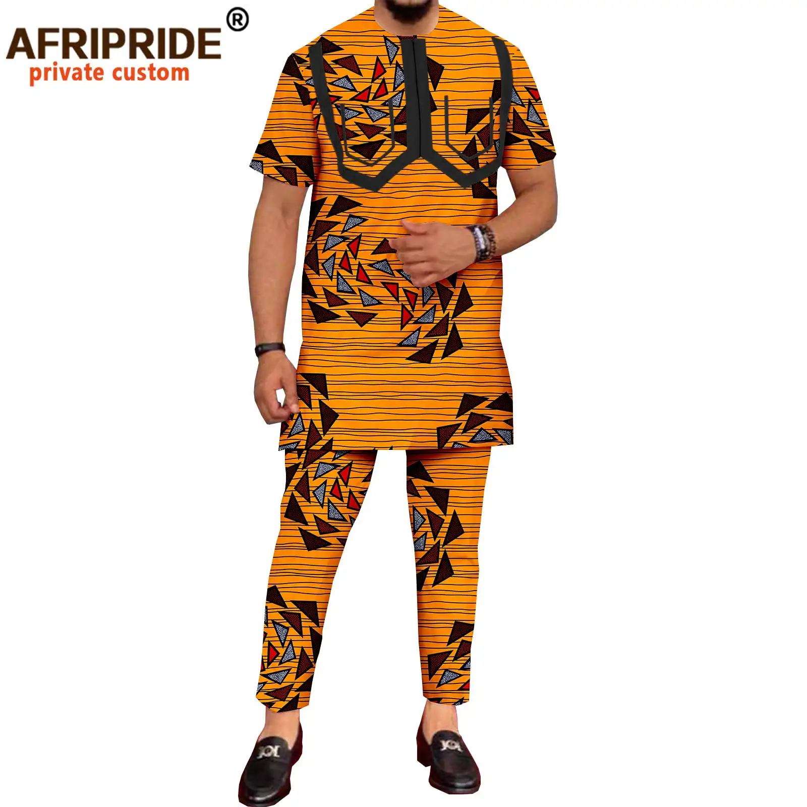 African Suit for Men Short Sleeve Plus Size Print Shirts and Ankara Pants 2 Piece Set Tribal Tracksuit Dashiki Clothes A2116044