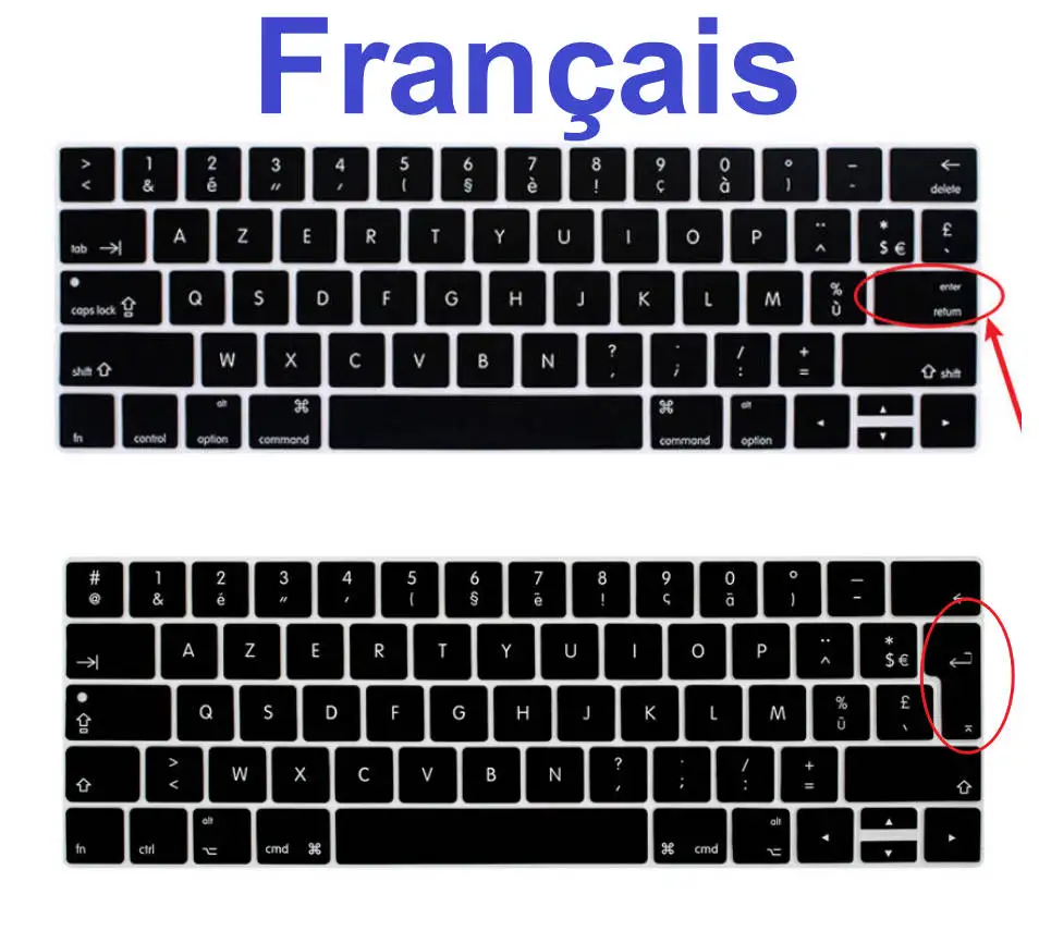 Чехол для клавиатуры AZERTY MacBook Pro защитная пленка с тачскрином 13 дюймов 15 A2159 A1989 A1990