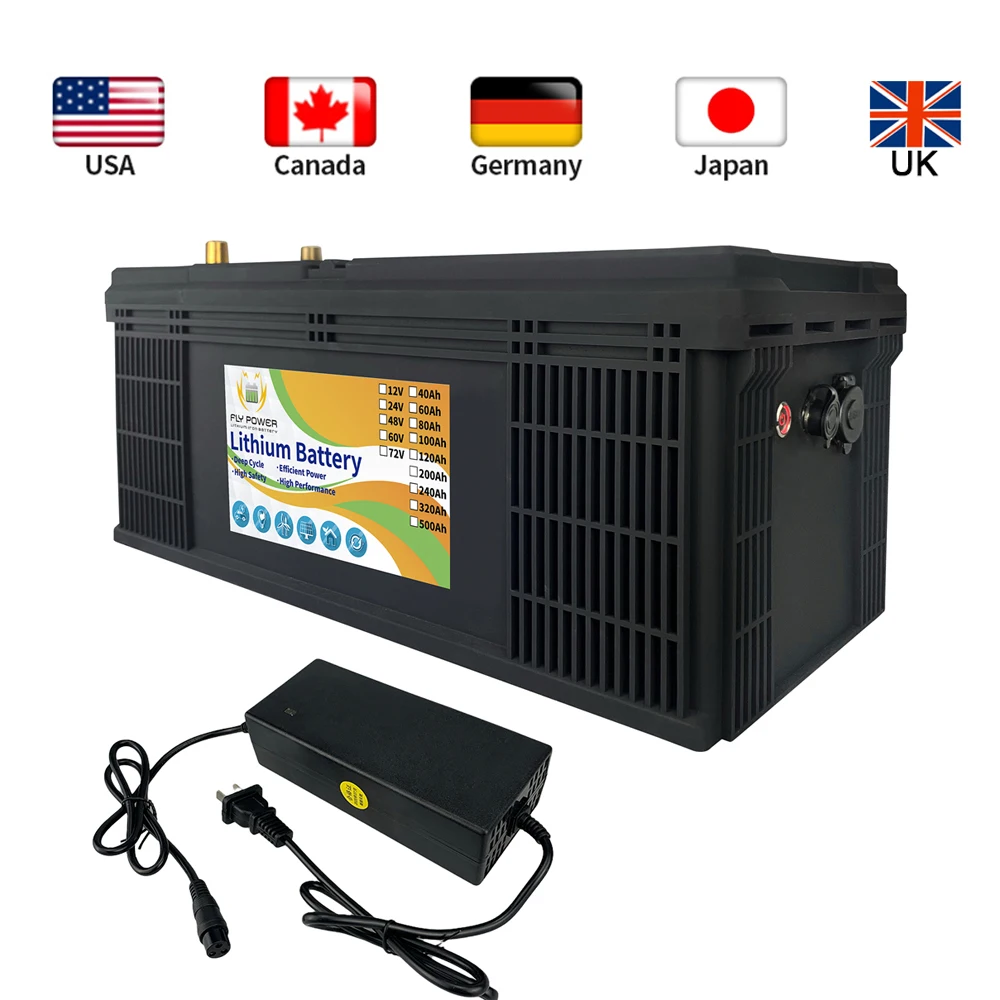 유럽/미국 재고 100Ah 120Ah 200Ah 철 인산염 리튬 배터리 팩 12V/24v Lifepo4 딥 사이클 내장 BMS 골프 카트, 철 인산염 리튬 배터리 팩