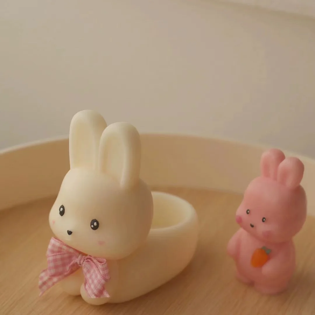 ins 3D Rabbit Bunny Scented Candle Mold For Candle Making DIY Animal Bunny Silicone soap Mold Easter Home Decor