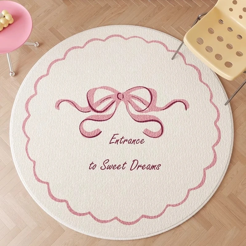 Pink Round Living Room Carpet Cute Cartoon Bear Print Bedroom Rug Wool Ins Fashion Home Decoration Coffee Table Mats Alfombra 러그