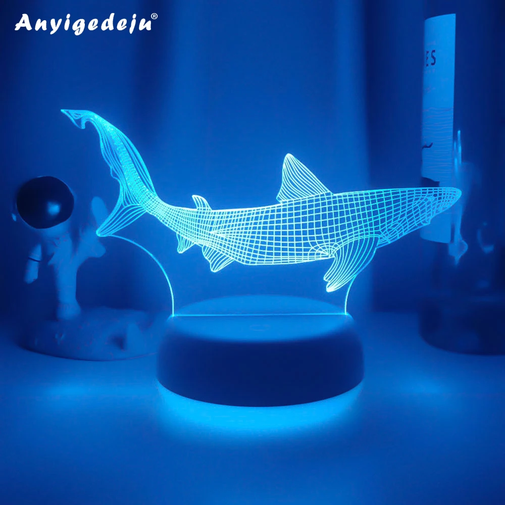 New Animal 3d Illusion Lamp Shark Acrylic Baby Night Light For Work