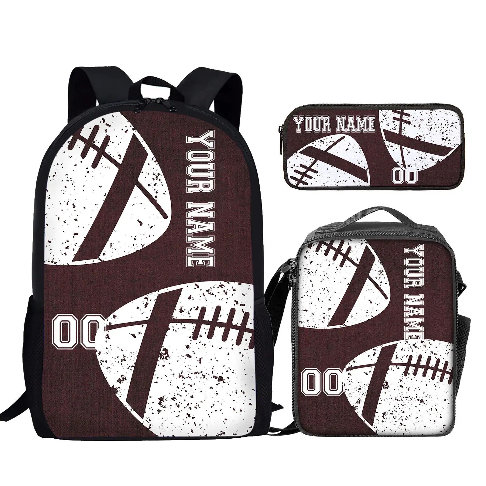 

YIKELUO Rugby Sports Hobby Stylish Durable Backpack 3pcs Student Back To School Gift Pack Large Capacity Notebook Bag Mochilas