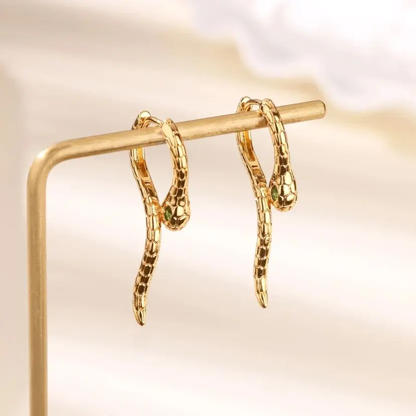 Snake Shape CZ Earrings For Women Gold Plated Zirconia