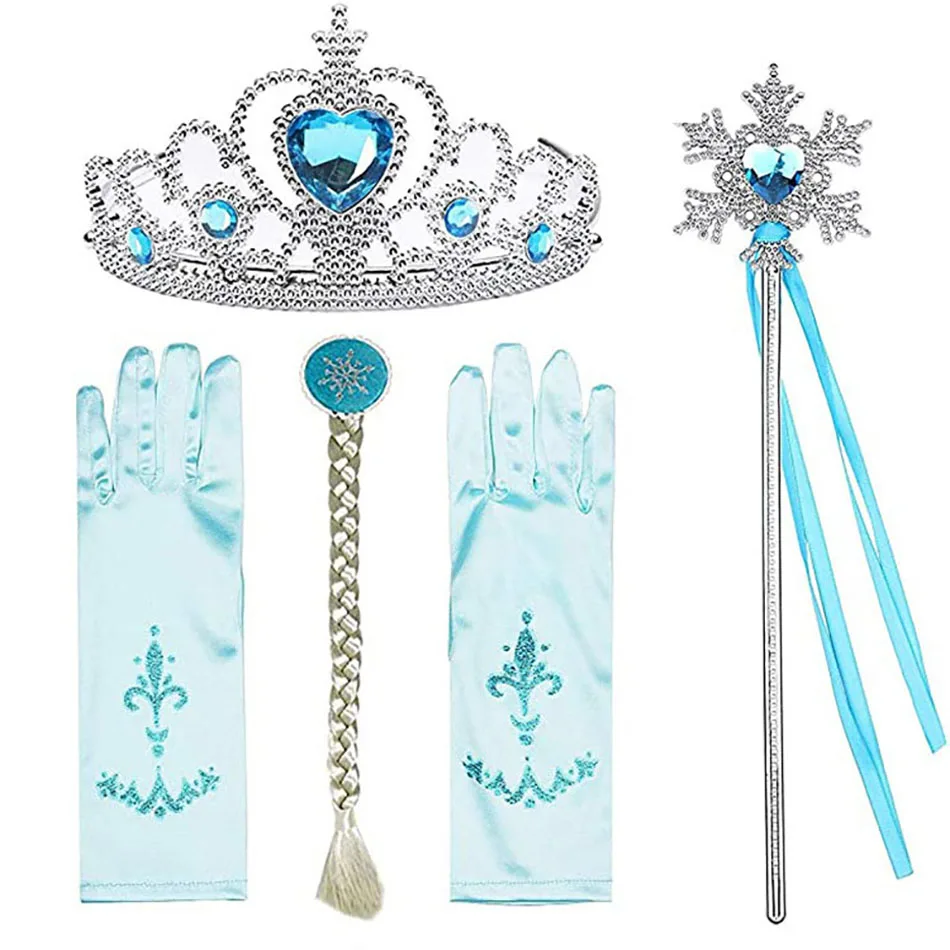 Princess Elsa Cosplay Accessories Gloves Wand Crown Jewelry Set Wig Braid for Snow Queen Princess Dress