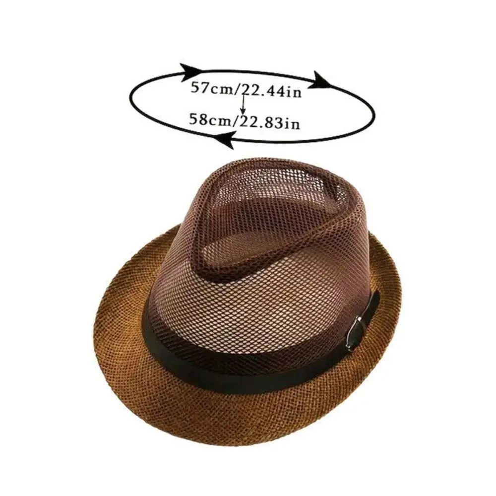Men Straw Panama Sun Hat Breathable Summer Beach Cap