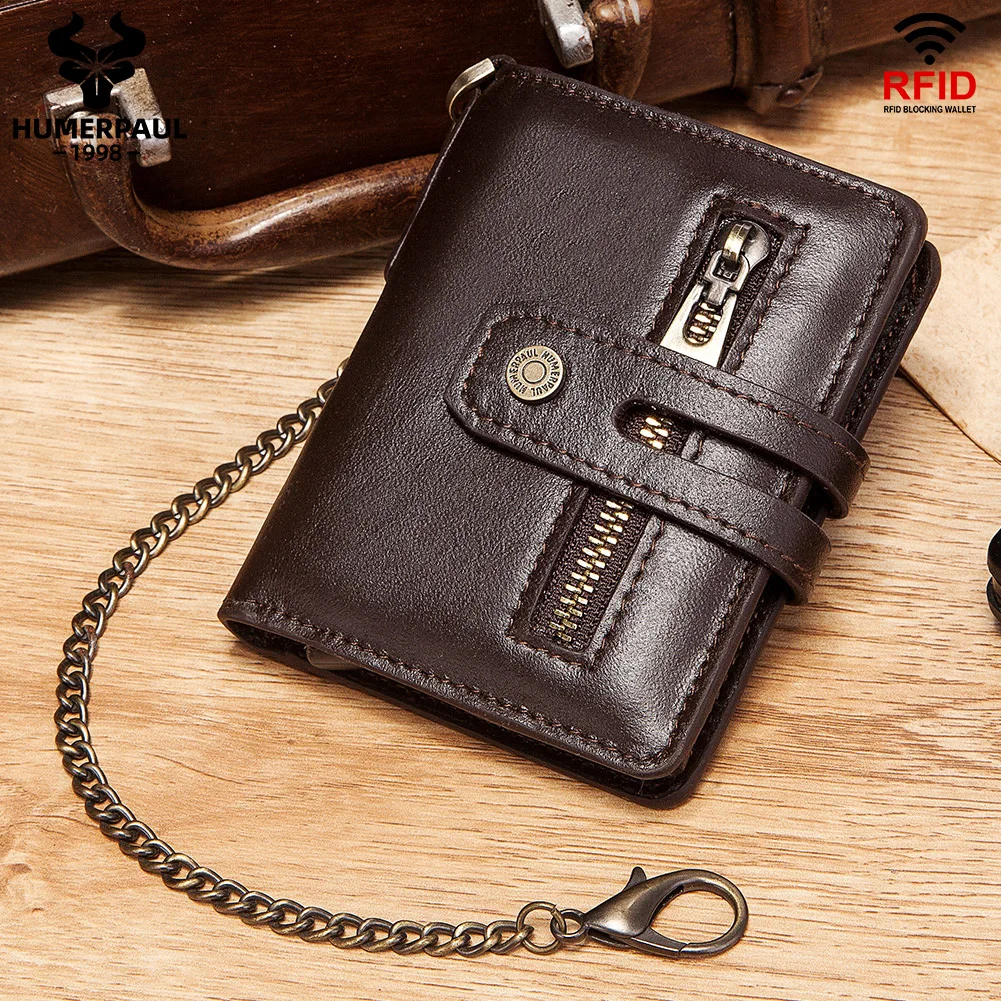 Men's Genuine Leather RFID Credit Card Holder Wallet - Sleek Business Card Case with Smart Aluminum Pop-Up Feature